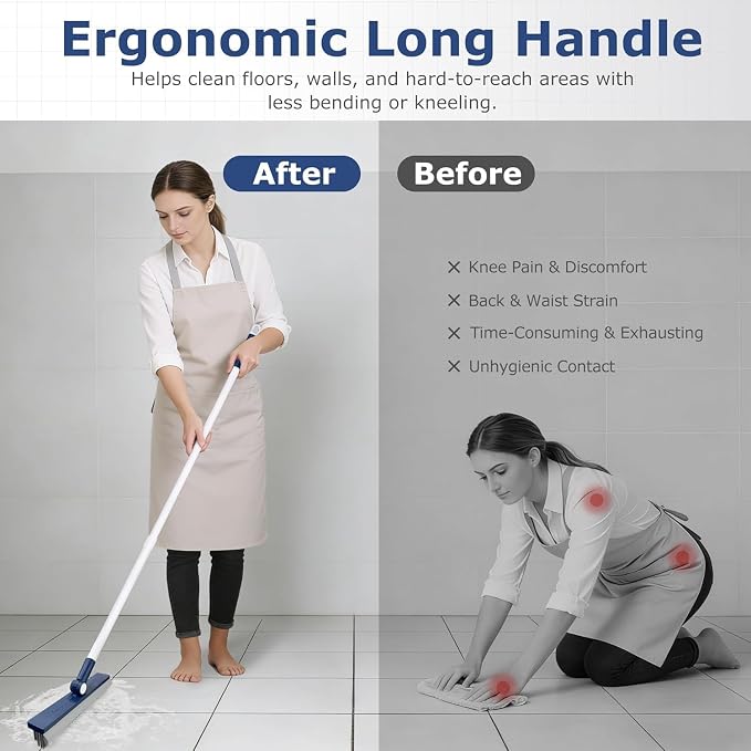 IVYROLL Grout Brush with Long Handle, Grout Cleaner Brush for Tile Floors, Stiff Bristles for Crevice, Tile Line, Shower, Kitchen, Bathroom