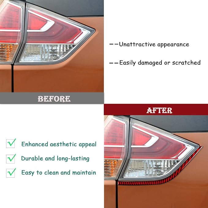 Red Real Carbon Fiber Trim for Nissan Rogue Accessories | for 2014 2015 2016 S SL SV Rear Tail Lamp Eyebrow Eyelid Strip Sticker Exterior Thick Overlay Decal
