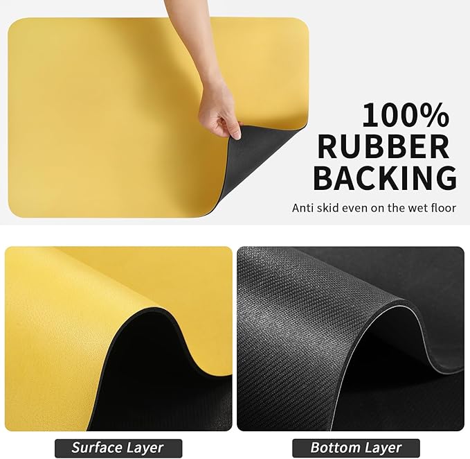 HotLive Dish Drying Mat for Kitchen Counter, Heat Resistant Drainer Mats with Non-slip Rubber Backed, Hide Stain Kitchen Super Absorbent Draining Mat, Easy to Clean Dish Rack Pad, Yellow 18"x28"