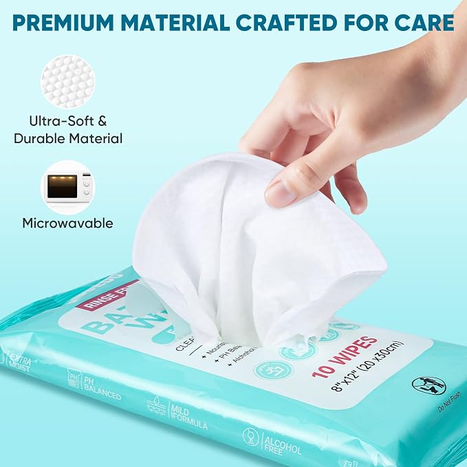 300 XL Shower Wipes, Body Wipes for Adults Bathing No Rinse | Hypoallergenic Unscented with Aloe & Vitamin E, Ideal for Camping, Travel, Gym & Bedridden Care, 30 Packs of 10