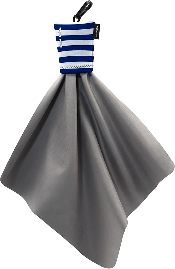 SPUDZ Classic Microfiber Lens Cleaner – Clip-On Pouch, Washable – for Binoculars, Scopes, Glasses, Screens | Classic | Nautical Stripes, 10 x 10 Inch