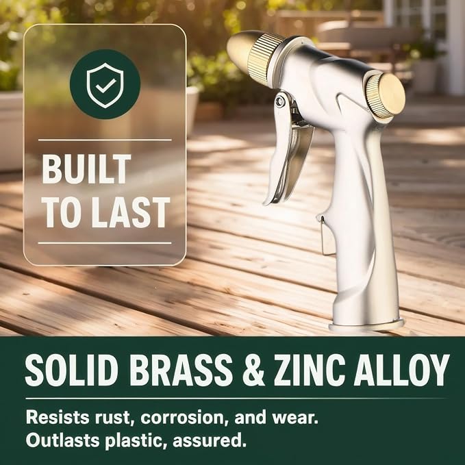 Metal Garden Hose Nozzle 4 Modes Leak Proof High Pressure Lawn Car | Zinc alloy nozzle, 4 spray modes, leak-proof. 250 PSI pressure for lawn, car, patio & pet cleaning; comfy ergonomic grip.