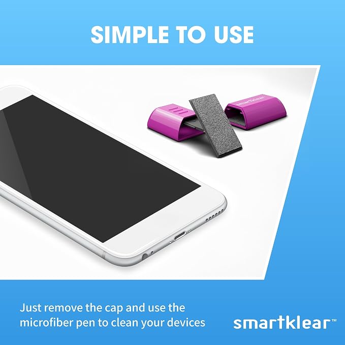 SmartKlear Smart Phone Screen Cleaner - Compatible with iPhones, Androids, and More - Cleaner with Carbon Microfiber Tech-Injected Purple-1 Count (Pack of 1)