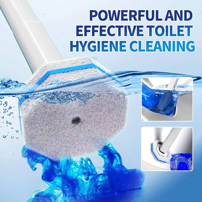 Disposable Toilet Brush Cleaning System with 50pcs Refills Pads Replacement Heads, Toilet Cleaning Stick, Wall Mounted Wand Kit Bathroom Maintenance, Toilet Bowl Cleaner Brush Holder and Set