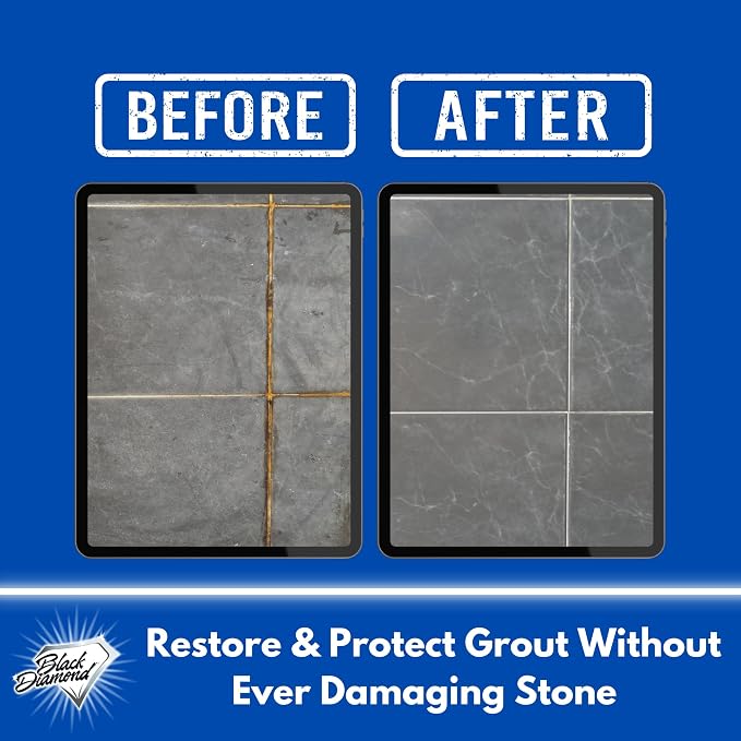 Black Diamond Ultimate Grout Cleaner: Best Cleaner for Tile,Ceramic,Porcelain, Marble Acid-Free Safe Deep Cleaner & Stain Remover for Even The Dirtiest Grout. (1-Quart/1-Brush)
