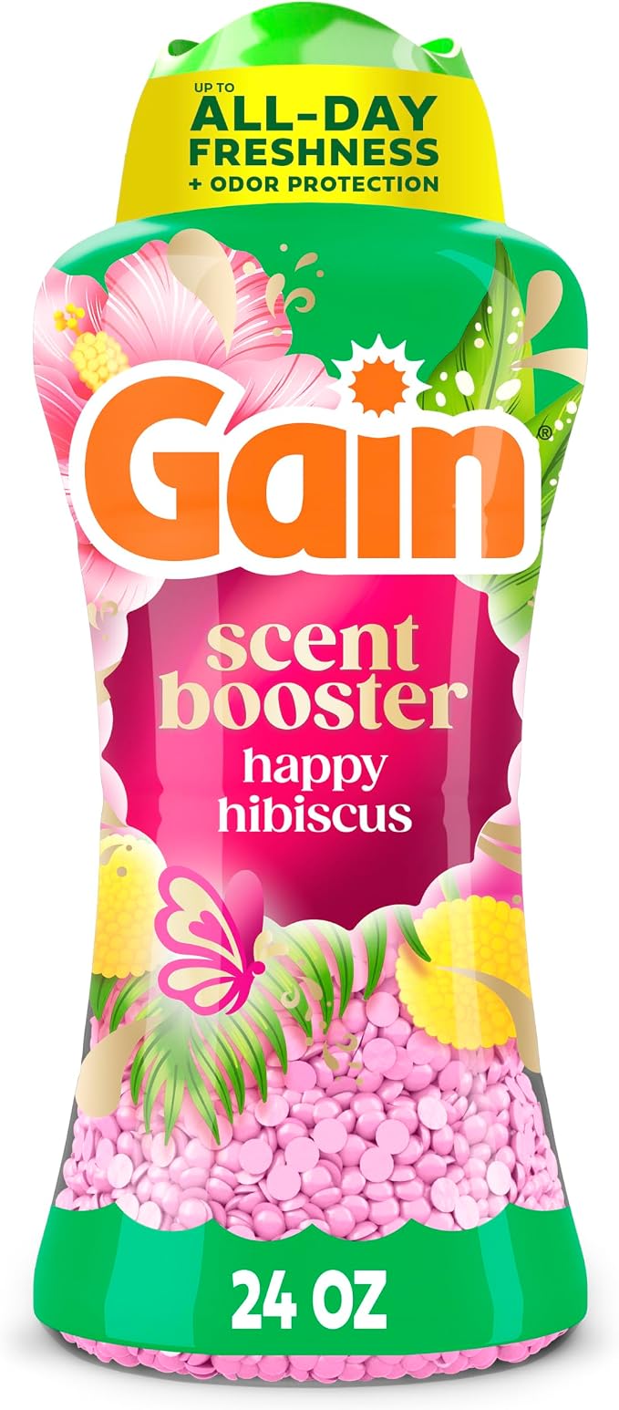 Gain In-Wash Laundry Scent Booster Beads Long-Lasting Fresh Scent Beads All Day Freshness and Odor Protection, Happy Hibiscus Scent, 24 oz (Packaging May Vary)