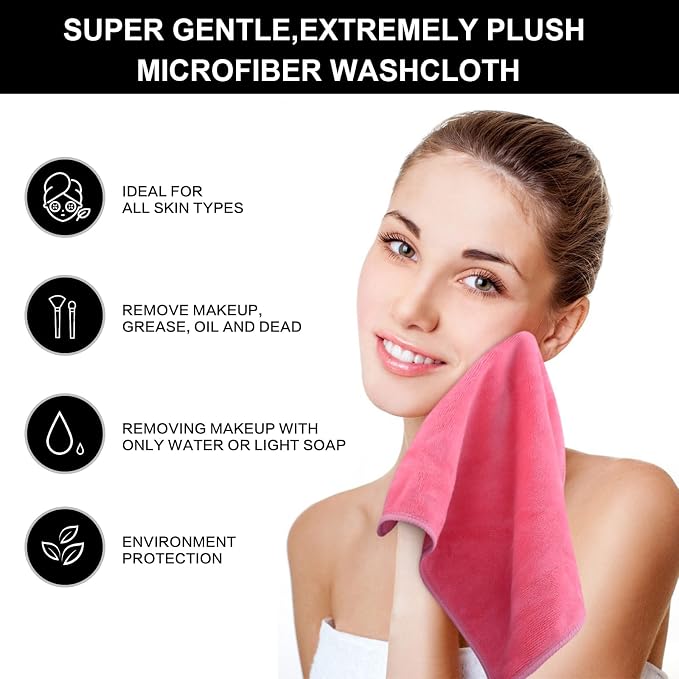 SINLAND Microfiber Facial Cloths Fast Drying Washcloth 12inch x 12inch Dark pink 6 pack