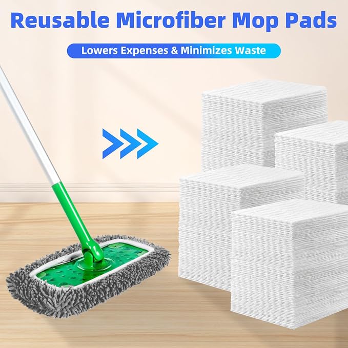 Reusable Microfiber Mop Pads Compatible with Sweeper Mop, Replacement Wet Mopping pad Refills & Washable Dry Sweeping Cloths for Use on All Sealed Floors - Stone, Hardwood, Laminate & Tile (6 Grey)