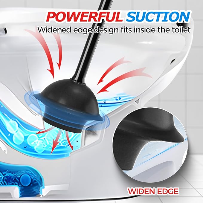 FORASTO Toilet Plunger with Holder,Plungers for Bathroom with Holder,Plunger with Cover,Bathroom Decor，Bathroom Accessories，Toilet Bowl Cleaners,Black(19inch)