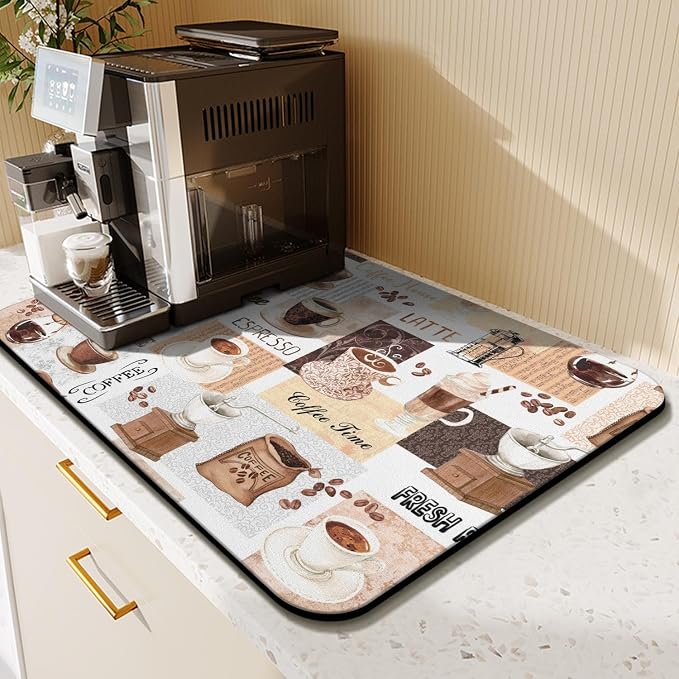 Coffee Mat 23inx15in, Absorbent Hide Stain Anti-Slip Coffee Bar Accessories, Dish Drying Mat for Kitchen