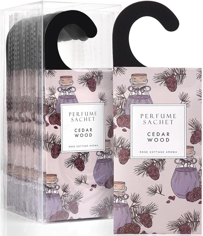 ROSE COTTAGE Large 12 Packs Cedar Wood Hanging Closet Deodorizer Air Freshener Long Lasting Scented Sachets Smell Goods for House