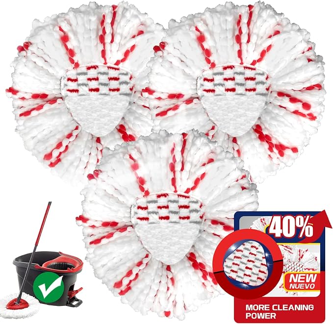 3 Pack Spin Mop Head Replacement for Easy Wring 1-Tank System | Mop Replace Head with 40% More Cleaning Power, Easy Cleaning, Microfiber and Machine Washable, 2026 New Version