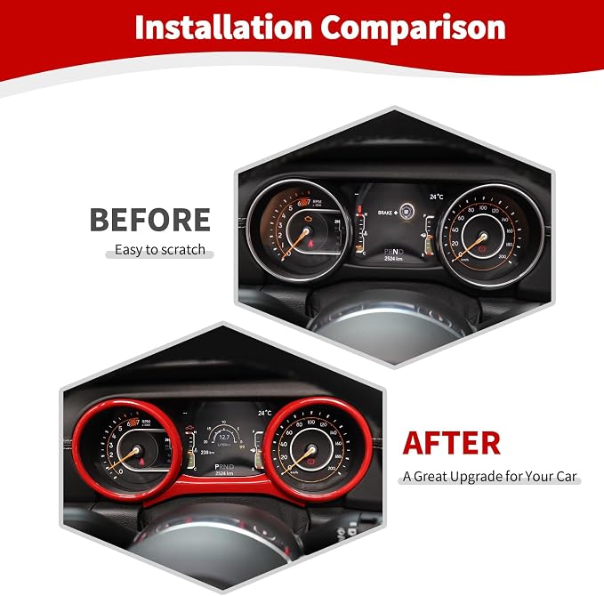 RT-TCZ for Jeep JL Dashboard Cluster Panel Gauges Trim Ring Cover for Jeep Wrangler JL JLU Gladiator JT 2018-2023 Red Interior Accessories 3pcs