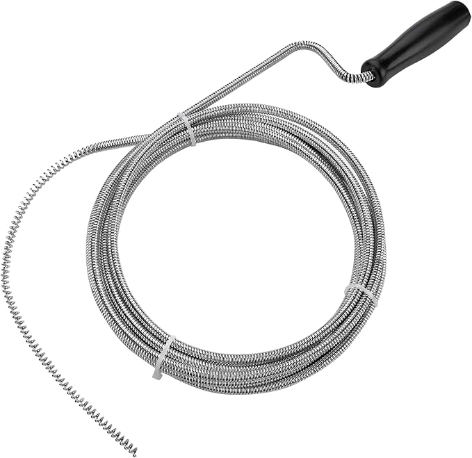 Metal Plumbers Snake for Drains, Sink, Pipe | 10 ft Small Thin Drain Snake Tool for Kitchen, Bathroom RV Toilet, AC Drain Line Unclogger