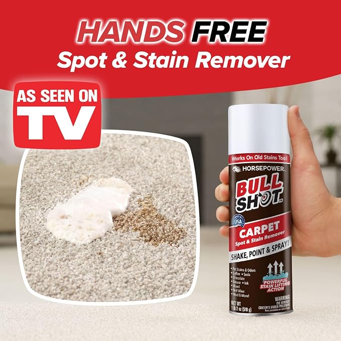 Bull Shot Pro Carpet, Professional Strength Carpet Spot & Stain Remover | Stain-lifting foam action, removes coffee, soda, wine, grease, new & old stains, just point & spray