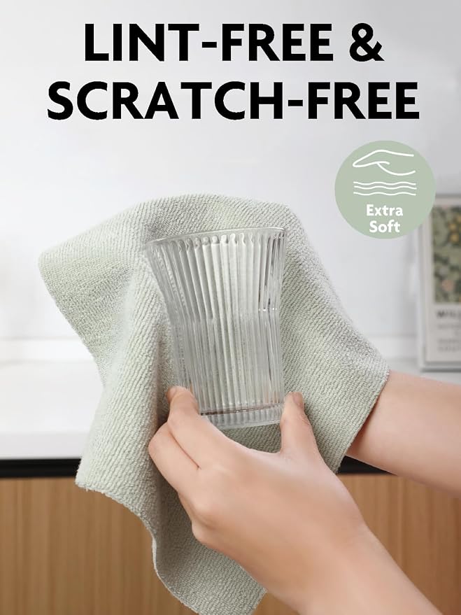 Fantasticlean Kitchen Towels Roll, 40 Sheets, 10''x 10'' (Beige, MossGreen) | Tear-away Dish Towels for Kitchen, Ultra Absorbent, Lint-free, Premium Microfiber Cleaning Cloths, for All-Purpose Cleaning