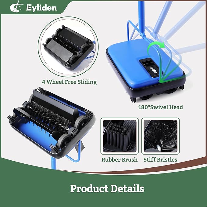 Eyliden Carpet Sweeper, Mini Size, Manual Sweeping, Blue | Lightweight, Hand Push - No Noise, Non-Electric, Easy Clener, Only for Carpet and Rug Cleaning