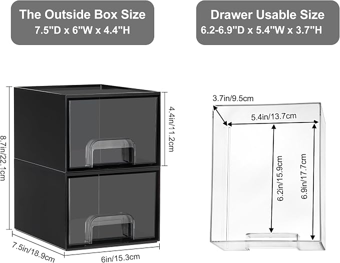 Vtopmart Black Small Stackable Storage Drawers, Cologne Organizer for Men,Plastic Containers for Vanity, Dresser,Office Desk,Bathroom Countertop Organization,Ideal for Room Decor