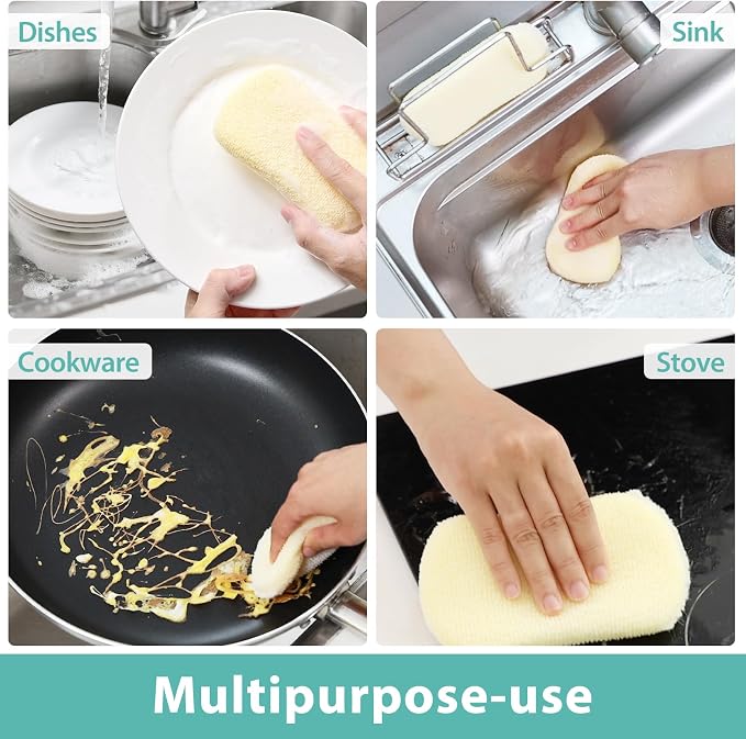 Mr. Scrub Sponges Kitchen Scrub Dish Sponge Scouring Pad, 6 Pack Cleaning Brush Scrubber Supplies for Soap, Dishwashing Dinnerware Sets Pan Pot Glass Dishwasher Sink Bathroom Towels Cloth Rags Holder
