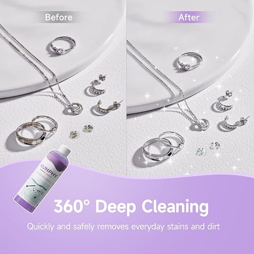 KUNPHY Upgraded Jewelry Cleaner, New Formula for All Ultrasonic Cleaners | 8.5 oz(250 ml), Enhanced Cleaning Effect, Multi-Purpose for Silver, Gold, Rings Diamond and Eyeglass