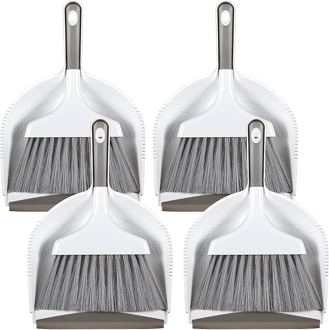4 Sets Mini Dustpan and Brush Set Small Dustpan and Broom Set Portable Home Cleaning Supplies Brush and Dust Pan Combo with Handle for Desk Kitchen Keyboard Car Pet Waste