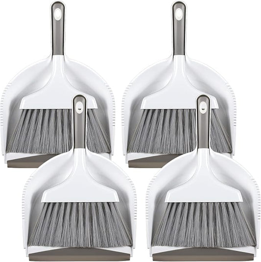 4 Sets Mini Dustpan and Brush Set Small Dustpan and Broom Set Portable Home Cleaning Supplies Brush and Dust Pan Combo with Handle for Desk Kitchen Keyboard Car Pet Waste