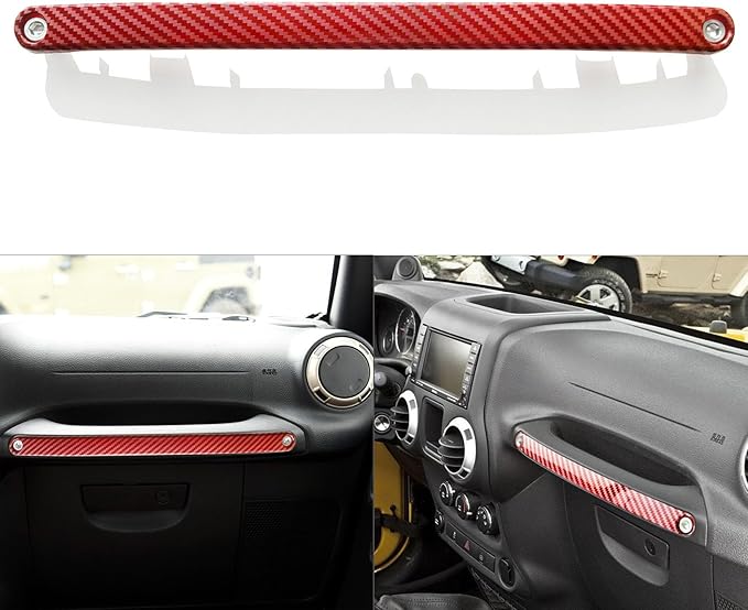 Copilot Grab Bar Trim Cover for 2011-2017 Jeep Wrangler JK JKU with Screw | Fits 11-17 Wrangler JK JKU, Passenger Seat Grab Handle Cover, Red Carbon Fiber, ABS Trim With No Drilling Installation