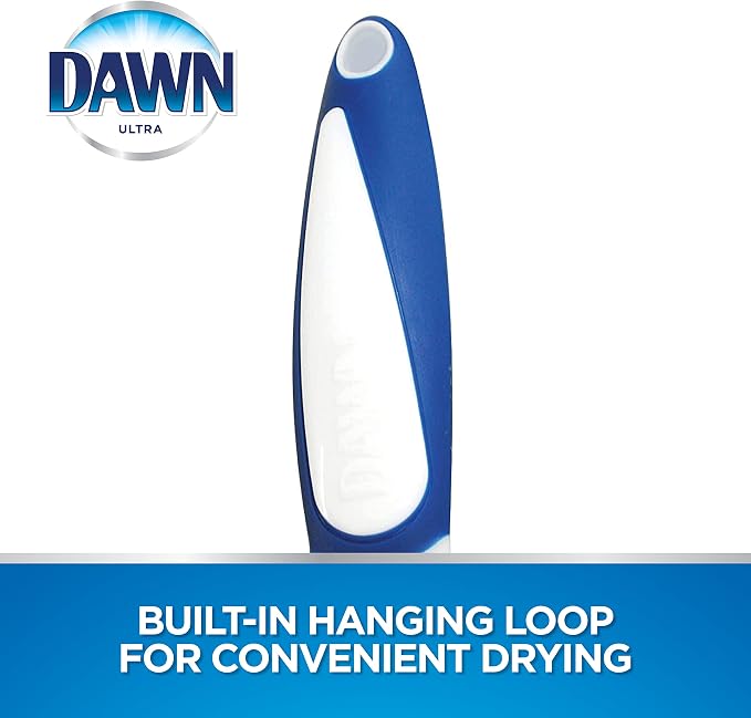 Dawn Dish Brush with Soft Nylon Bristles and Scraper, Blue/White