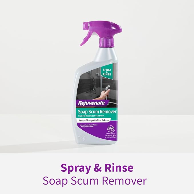 Rejuvenate Soap Scum Remover, 24 Ounces, Easily Dissolves Soap Scum Without Scrubbing | Gentle For Daily Use, Non-Bleach Formula is Safe on Glass Showers, Ceramic Tile, Chrome & More, Safe For Pets & Kids