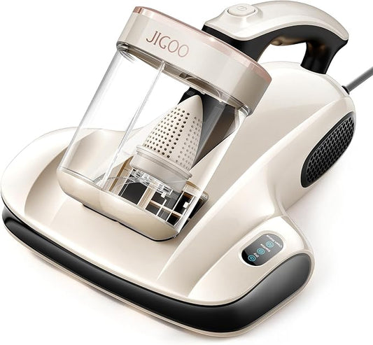 JIGOO Mattress Vacuum Cleaner UV Sanitizing, Anti-allergen Bed Cleaner with 12Kpa Suction, Handheld Vacuums for Dust & Pet Hair, Effectively Clean Up Bed, Pillows, Cloth Sofas, Carpets
