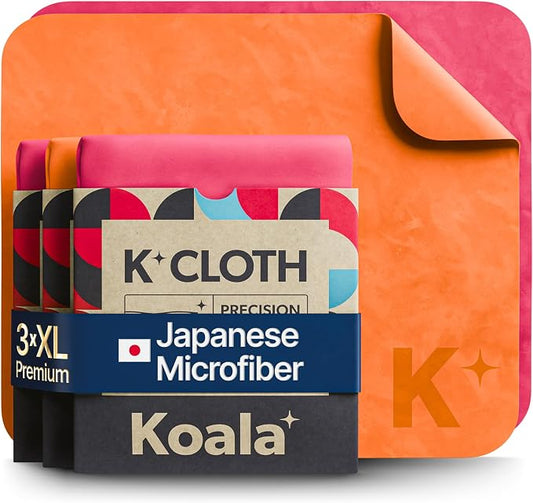 Koala Lens Cleaning Cloth | Japanese Microfiber | Pink & Orange (Pack of 3) | Glasses Cleaning Cloths | Eyeglass Lens Cleaner | Eyeglasses, Camera, VR/AR Headset, and Screen Cleaner | Washable & Reusable