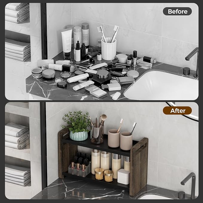 Bathroom Counter Organizer,Bathroom Counter Shelf,Bathroom Organizers,Organizers and Storage,Under Sink Organizer,Cologne Organizer for Men,Cologne Cabinet,Vanity Shelf(Brown 2 Tier)