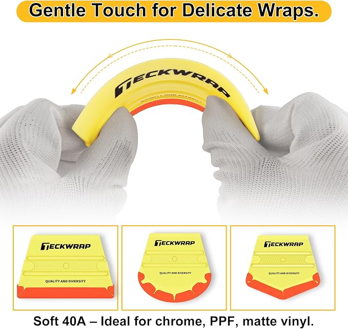TECKWRAP Felt Squeegee for Vinyl Car Wrap Window Tint - 4PCS, Soft Yellow | Felt Edge Vinyl Squeegee, Scratch-Free Tool for PPF, Decal, Inkjet Sticker Paper & Wallpaper DIY Projects