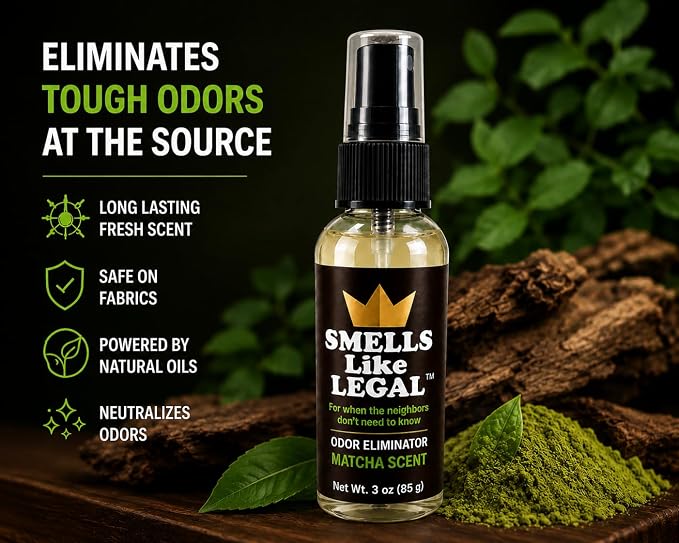 Matcha Scent 3 oz Travel Size Odor Eliminator Spray – Eliminates Smoke, Cannabis, Pet & Food Odors – Fabric Safe – Made in USA