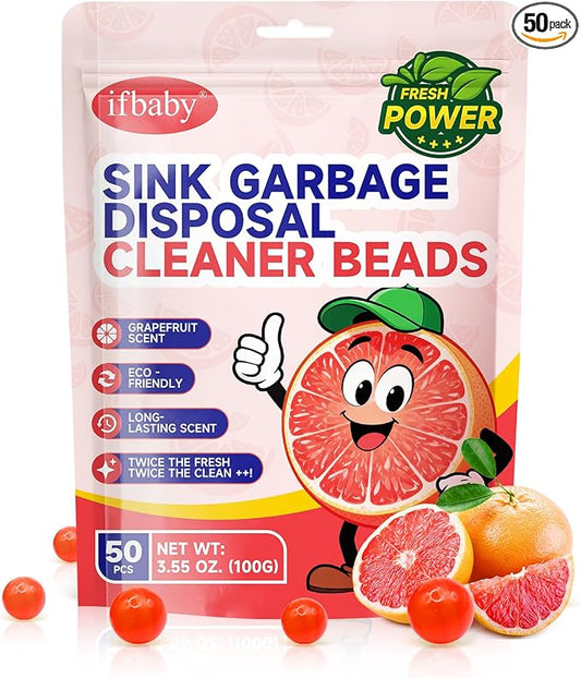 50 Count Garbage Disposal Cleaner and Deodorizer – Sink Odor Eliminator, New Powerful Grapefruit Zest Scented Kitchen Sink Freshener Pods& Drain Odor Eliminator Disposer Care Balls