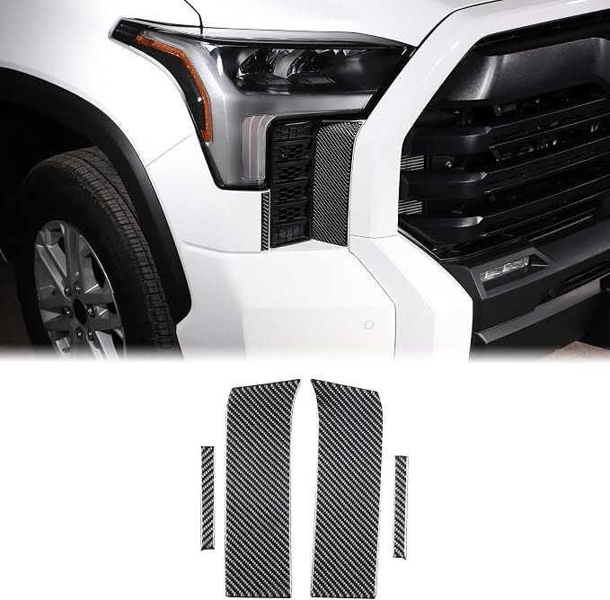 Aunginsy Car Front Headlight Bumper Grille Mesh Sticker Compatible with Toyota Tundra/Sequoia 2022 2023 2024 Pickup Truck Real Carbon Fiber Decorative Sticker Protection Cover Interior Accessories