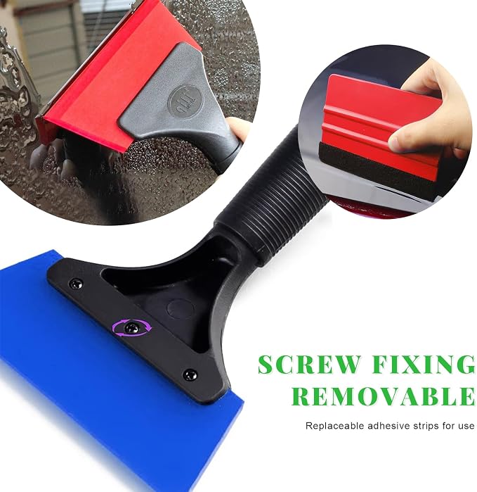 Yourkar 4 PCS Window Tint Kit Tools, Professional Vinyl Wrap Kit with Plastic Squeegee & Felt Squeegee, Universal Privacy Film Installation Tint Tools for Vehicle Glass Home (Blue+Red)