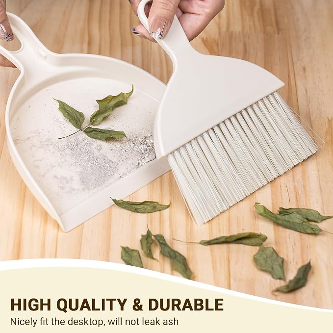 THINKLEARN 2PCS Small Dust Pan and Brush Set, Mini Broom Dustpan Kit | Portable Brush Dustpan Combo Set, Beige Cleaning Supplies