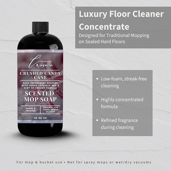 Lapew Crushed Candy Cane Scented Mop Soap - Luxury Floor Cleaner Concentrate for Mopping Tile, Laminate, Vinyl & Hardwood | Streak-Free, Low-Foam | 36 oz