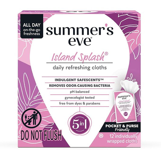 Summer's Eve Feminine Wipes, Island Splash, Individually Wrapped Vaginal Wipes, Feminine Care to Help Remove Vaginal Odor, Gynecologist Tested, 12 Wipes