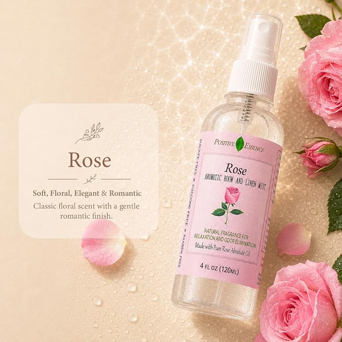 Rose Linen and Room Spray, Natural Pillow Spray Made with Pure Rose Essential Oils, Relaxing Home Fragrance