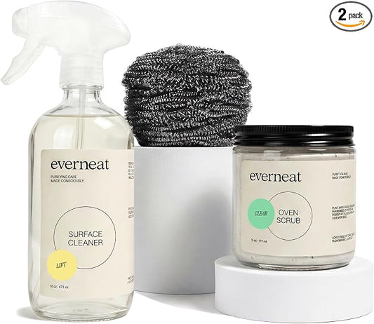 Everneat Oven Cleaning Kit: Natural Oven Cleaner and Kitchen Cleaner | Heavy Duty | Grill, Stovetop, Rack | Fume-free | Non-toxic | & Safe to Clean All Ovens (Lift) | Refillable Glass Jar & Bottle
