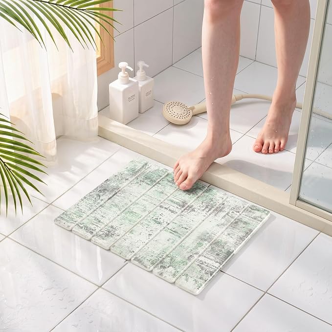 Findosom Stone Dish Drying Mat for Kitchen Counter, 15.7" × 11.8" Foldable Non-Slip Stone Drying Mat with Abstract Pattern, Heat Resistant Diatomaceous Earth Mat for Bath, Dishes, Cups, Green