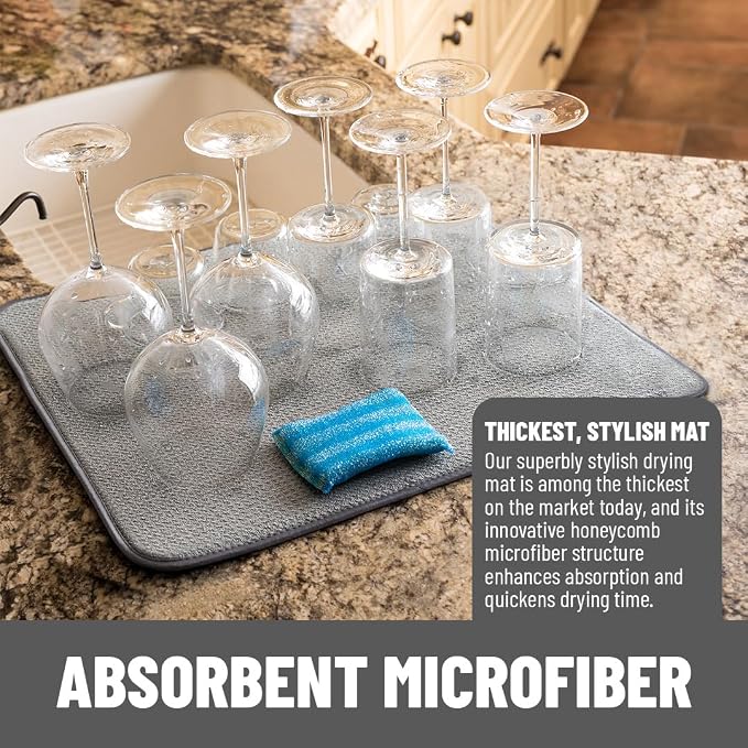 Bellemain XL Dish Mat Microfiber Dish Drying Mat, Super absorbent (Grey, 16" x 18")