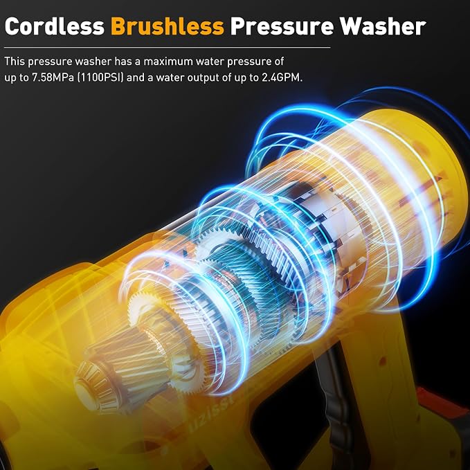 1100PSI Cordless Car Washer,Portable Battery Powered Cleaning Tool | 10-Speed Adjustment, Battery Level Display, 6-in-1 Nozzle, Self-Priming System for Car, Garden, Patio & Floor Cleaning