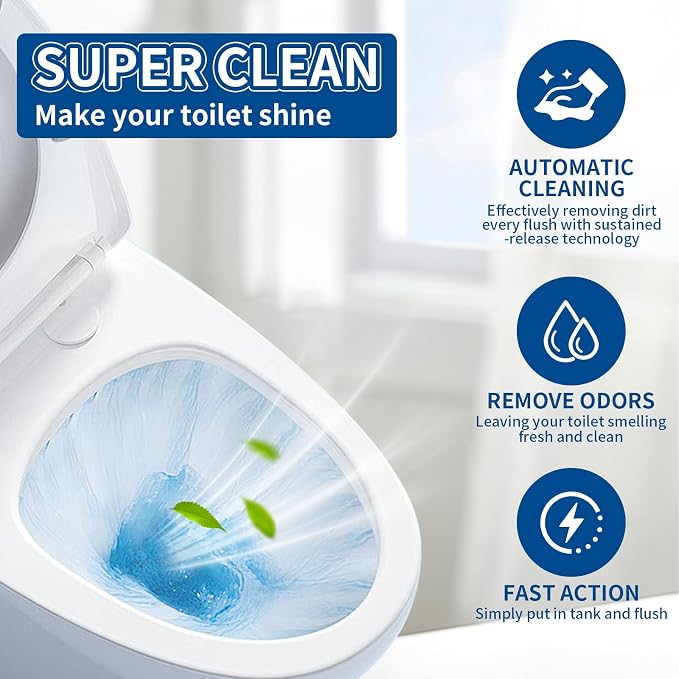 Automatic Toilet Bowl Cleaner with Unique Retrieval Rope - 3 Packs | Long Lasting Toilet Tank Cleaner, Blue Water Stain Remover and Deodorizer, Each Pack Lasts About 3 Months