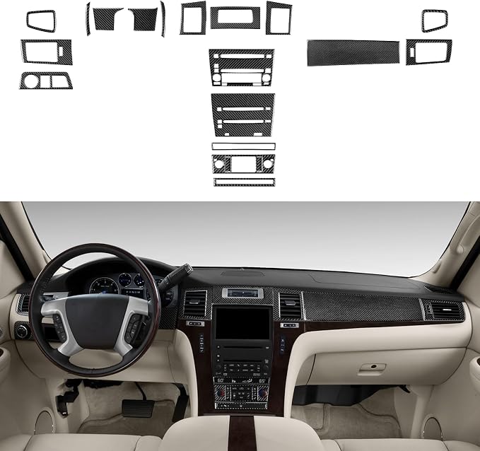 Fit for Cadillac Escalade ESV 2007-2014 / EXT Hybrid 2009-2013 | Real Carbon Fiber | Dashboard Central Console Trim Set | Stickers | Self-adhesive | 20PCS