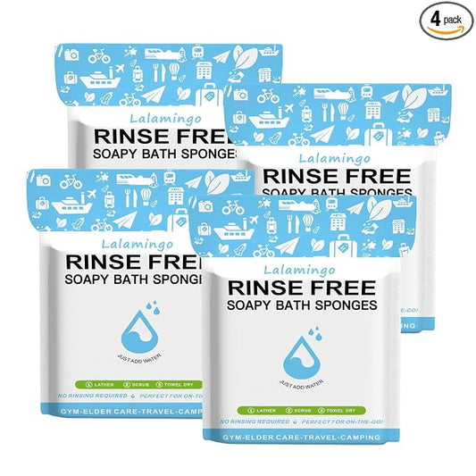 100 PCS Disposable Rinse Free Bath Sponges, No Rinse Bathing Wipes for Adults, Soap Infused Dry Shower Wipes for Elderly, Bedridden, Camping, Post Surgery(25 Count 4 Pack)