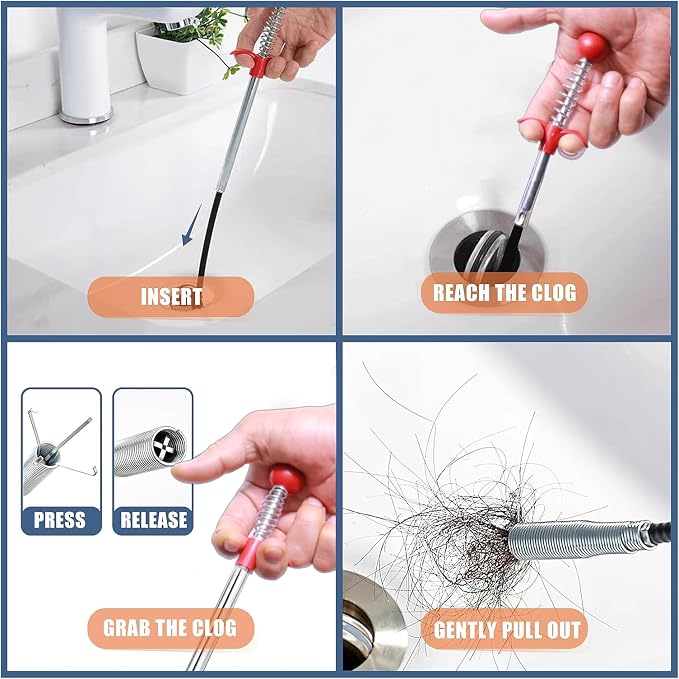 76 Inch Drain Snake Upgraded Ergonomic Grip – Toilet Snake Flexible Grabber Claw for Clog Remover & Pick Up Small Items