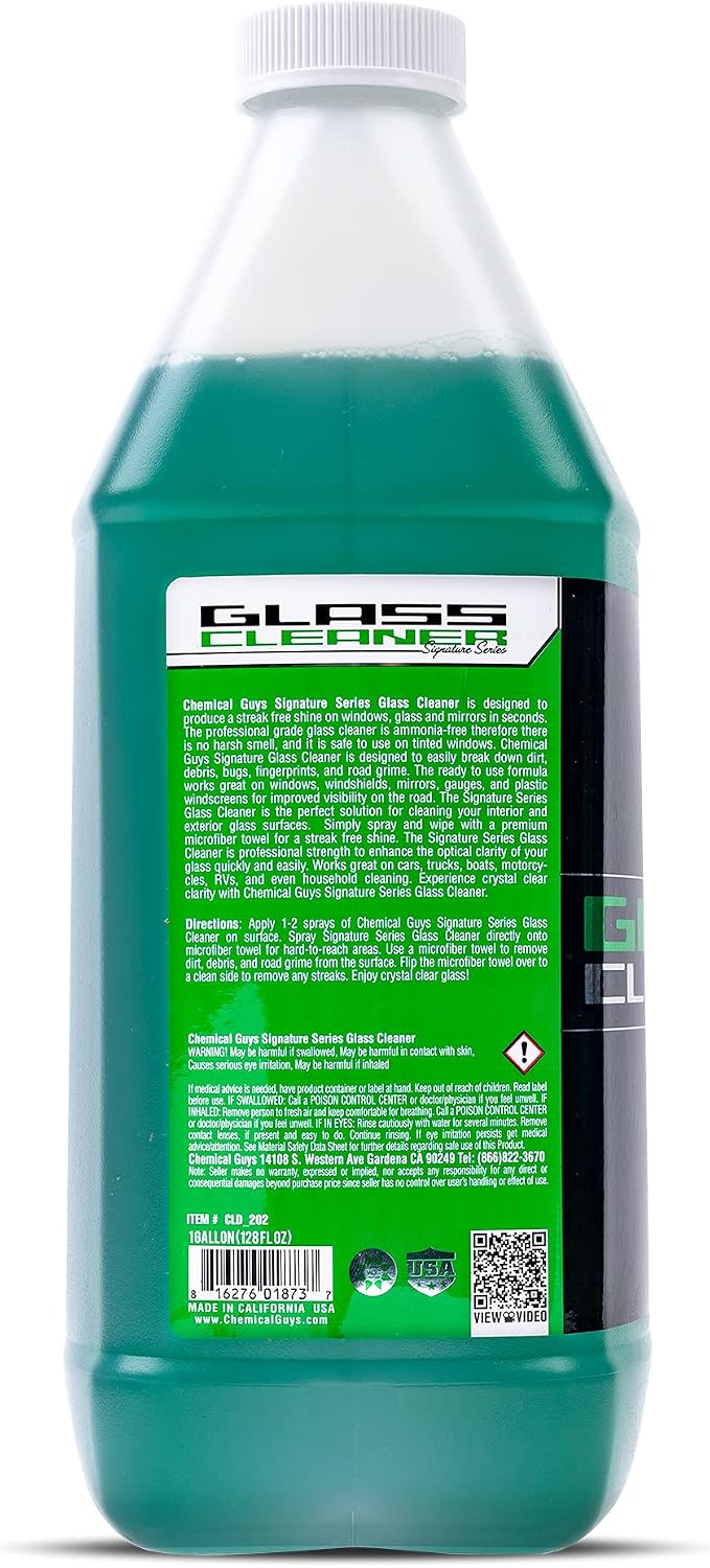 Chemical Guys, Signature Series Glass & Window Cleaner, Tint Safe, 1 Gallon | Ammonia-free and tint-safe, clears fingerprints, smoke film and grime from glass, mirrors and screens